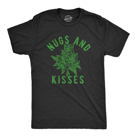 Mens Nugs and Kisses T Shirt Funny 420 Pot Lovers Weed Graphic Sarcastic Tee for - Picture 1 of 4